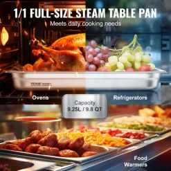 VEVOR 6 Pack Hotel Pans, Full Size Anti-Jam Steam Pan, 0.8mm Thick Stainless Steel Restaurant Steam Table Pan, 2.5-Inch Deep Commercial Table Pan, Catering Storage Food Pan, for Industrial & Scientifi