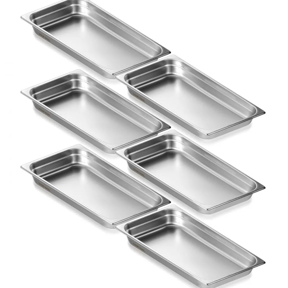 VEVOR 6 Pack Hotel Pans, Full Size Anti-Jam Steam Pan, 0.8mm Thick Stainless Steel Restaurant Steam Table Pan, 2.5-Inch Deep Commercial Table Pan, Catering Storage Food Pan, for Industrial & Scientifi
