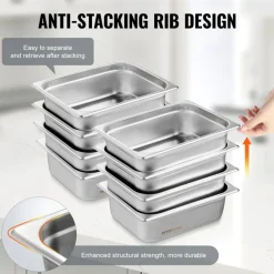 VEVOR 8 Pack Hotel Pans, 1/2 Size Anti-Jam Steam Pan with Lid, 0.8mm Thick Stainless Steel Steam Table Pan, 4-Inch Deep Commercial Table Pan, Catering Storage Food Pan, for Industrial & Scientific