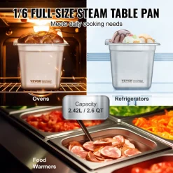 VEVOR 6 Pack Hotel Pans, 1/6 Size Anti-Jam Steam Pan, 0.8mm Thick Stainless Steel Restaurant Steam Table Pan, 6-Inch Deep Commercial Table Pan, Catering Storage Food Pan, for Industrial & Scientific