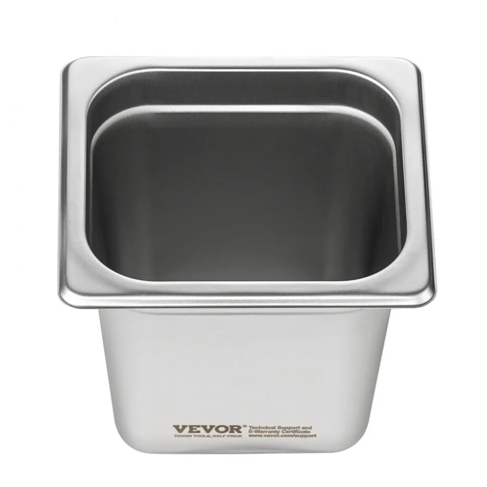 VEVOR 6 Pack Hotel Pans, 1/6 Size Anti-Jam Steam Pan, 0.8mm Thick Stainless Steel Restaurant Steam Table Pan, 6-Inch Deep Commercial Table Pan, Catering Storage Food Pan, for Industrial & Scientific