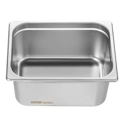VEVOR 6 Pack Hotel Pans, 1/2 Size Anti-Jam Steam Pan, 0.8mm Thick Stainless Steel Restaurant Steam Table Pan, 6-Inch Deep Commercial Table Pan, Catering Storage Food Pan, for Industrial & Scientific