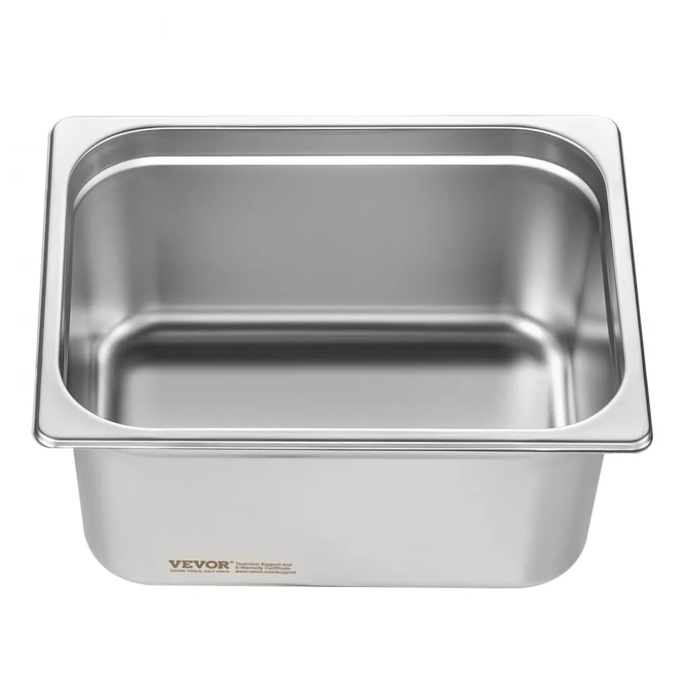 VEVOR 6 Pack Hotel Pans, 1/2 Size Anti-Jam Steam Pan, 0.8mm Thick Stainless Steel Restaurant Steam Table Pan, 6-Inch Deep Commercial Table Pan, Catering Storage Food Pan, for Industrial & Scientific