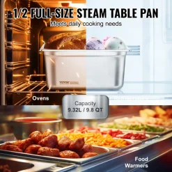 VEVOR 6 Pack Hotel Pans, 1/2 Size Anti-Jam Steam Pan, 0.8mm Thick Stainless Steel Restaurant Steam Table Pan, 6-Inch Deep Commercial Table Pan, Catering Storage Food Pan, for Industrial & Scientific