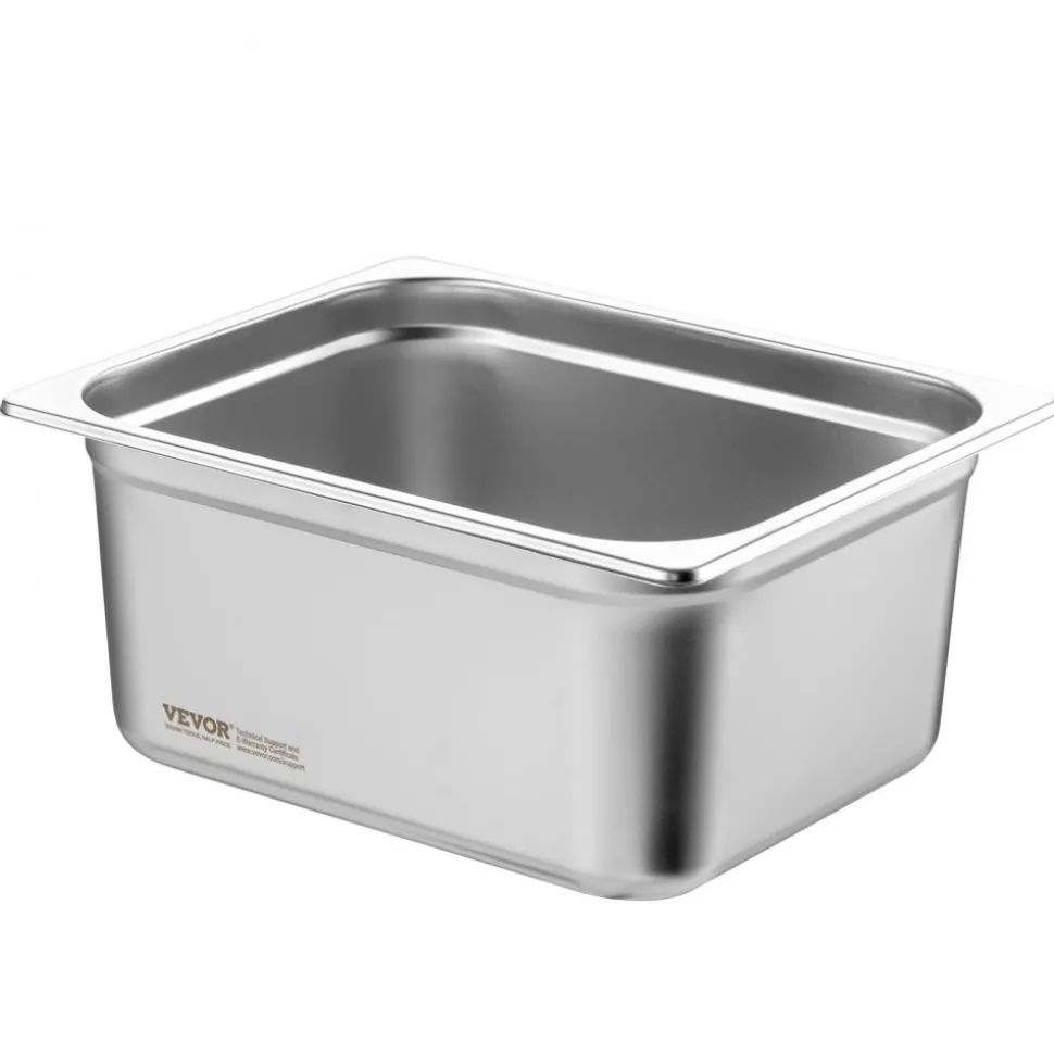 VEVOR 6 Pack Hotel Pans, 1/2 Size Anti-Jam Steam Pan, 0.8mm Thick Stainless Steel Restaurant Steam Table Pan, 6-Inch Deep Commercial Table Pan, Catering Storage Food Pan, for Industrial & Scientific