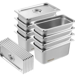 VEVOR 8 Pack Hotel Pans, 1/3 Size Anti-Jam Steam Pan with Lid, 0.8mm Thick Stainless Steel Steam Table Pan, 6-Inch Deep Commercial Table Pan, Catering Storage Food Pan, for Industrial & Scientific