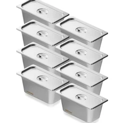 VEVOR 8 Pack Hotel Pans, 1/3 Size Anti-Jam Steam Pan with Lid, 0.8mm Thick Stainless Steel Steam Table Pan, 6-Inch Deep Commercial Table Pan, Catering Storage Food Pan, for Industrial & Scientific