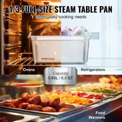 VEVOR 8 Pack Hotel Pans, 1/3 Size Anti-Jam Steam Pan with Lid, 0.8mm Thick Stainless Steel Steam Table Pan, 6-Inch Deep Commercial Table Pan, Catering Storage Food Pan, for Industrial & Scientific
