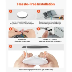 VEVOR 12 Pack 6 Inch LED Recessed Ceiling Light, 5CCT, Canless Wafer Downlight with Junction Box, 2700K/3000K/3500K/4000K/5000K Selectable, 1100 LM High Brightness 12W 120V, for Indoor Home Lighting