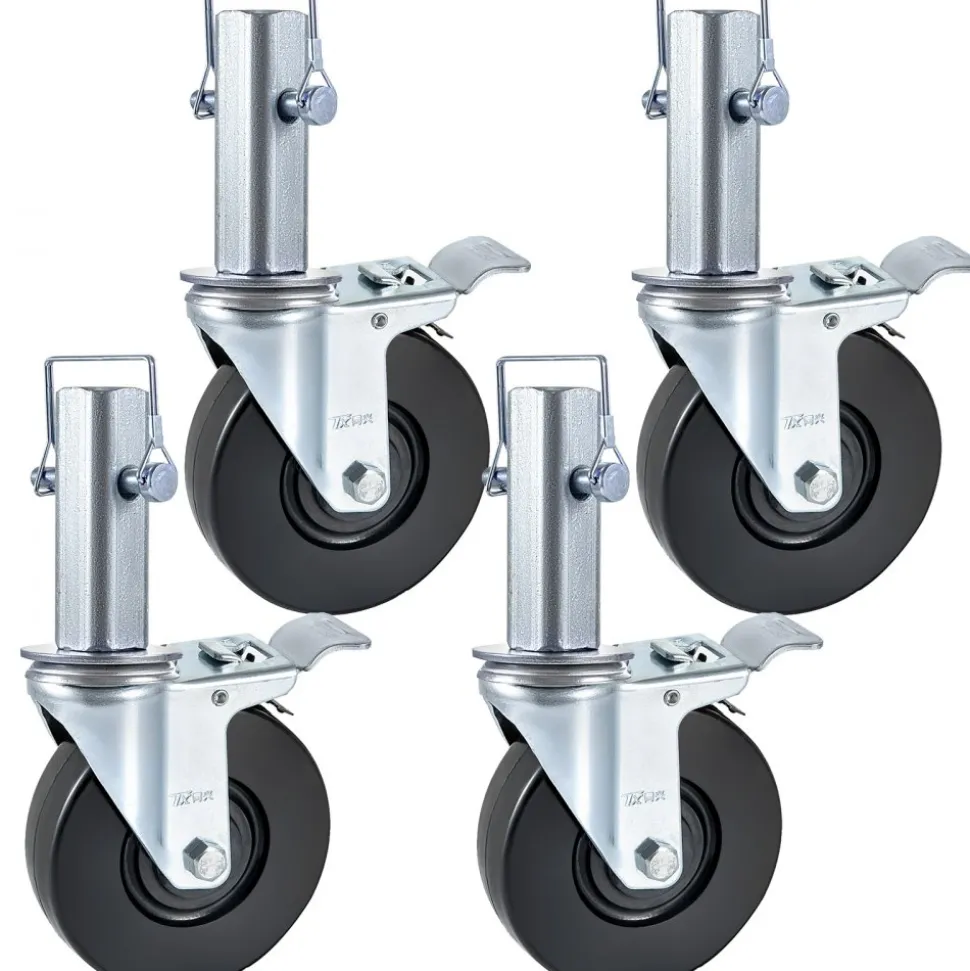 VEVOR 4 Pack 5Inch Scaffolding Rubber Swivel Caster Wheels with Dual Locking Heavy Duty Casters 1.26 Inch Square Stem 440LBS Capacity per Wheel