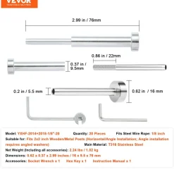 VEVOR 20 Pack Invisible Cable Railing kit, T316 Stainless Steel 1/8