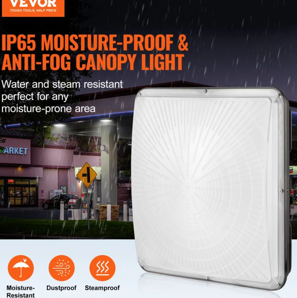 VEVOR 4 Pack LED Canopy Lights, 150W, 16500LM 5000K Daylight Commercial Industrial Outdoor Canopy Lights, 12.4"x12.4" Surface Mount Ceiling Lighting for Gas Station Warehouse Garage Street Shop, IP65