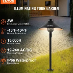 VEVOR 12 Pack Low Voltage Landscape Path Lights, 3W 210LM 12V-24VAC/DC Outdoor LED Pathway Lighting, 3000K Warm White Walkway Lights with Quick Connectors, IP66 Waterproof for Yard Garden Sidewalk