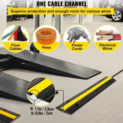 VEVOR 4 Pack of 1-Channel Rubber Cable Protector Ramps Heavy Duty 22046Lbs Load Capacity Cable Wire Cord Cover Ramp Speed Bump Driveway Hose Cable Ramp Protective Cover