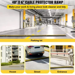 VEVOR 4 Pack of 1-Channel Rubber Cable Protector Ramps Heavy Duty 22046Lbs Load Capacity Cable Wire Cord Cover Ramp Speed Bump Driveway Hose Cable Ramp Protective Cover