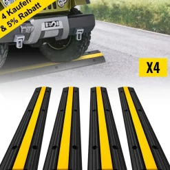 VEVOR 4 Pack of 1-Channel Rubber Cable Protector Ramps Heavy Duty 22046Lbs Load Capacity Cable Wire Cord Cover Ramp Speed Bump Driveway Hose Cable Ramp Protective Cover