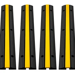 VEVOR 4 Pack of 1-Channel Rubber Cable Protector Ramps Heavy Duty 22046Lbs Load Capacity Cable Wire Cord Cover Ramp Speed Bump Driveway Hose Cable Ramp Protective Cover