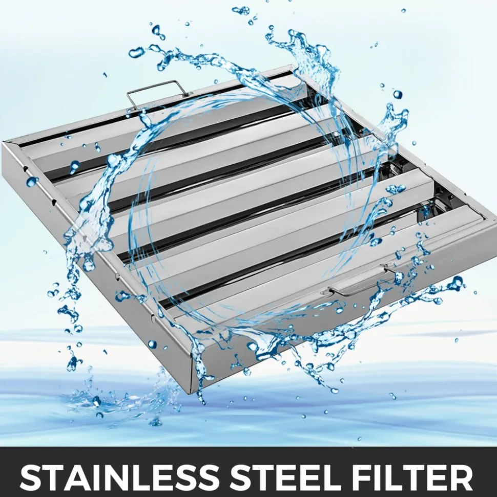 VEVOR Pack of 6 Hood Filters 19.5W x 19.5H Inch, 430 Stainless Steel 4 Grooves Commercial Hood Filters, Range Hood Filter for Grease Rated Commercial Kitchen Exhaust Hoods