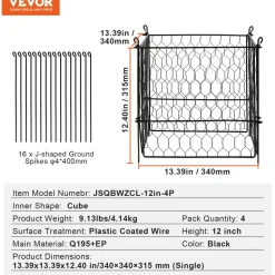 VEVOR 4 Pack Plant Protector from Animals, 13.4'' x 13.4'' Chicken Wire Plant Protector, Plant Cages for Outdoor Plants, Flowers & Vegetables, Keeps Bunny Chicken Squirrels Out, 16pcs Metal Mesh