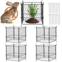 VEVOR 4 Pack Plant Protector from Animals, 13.4'' x 13.4'' Chicken Wire Plant Protector, Plant Cages for Outdoor Plants, Flowers & Vegetables, Keeps Bunny Chicken Squirrels Out, 16pcs Metal Mesh