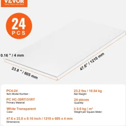 VEVOR 14 Pack Polycarbonate Greenhouse Panels, 2' X 4' X 0.16'' Roof Panels Sheets, Waterproof UV Protected Corrugated Plastic Roofing, Impact Resistance Clear Roofing Sheets for Greenhouse/Garden
