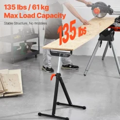 VEVOR 2-Pack Roller Stands, 135 lb Load Capacity, 26.8-42.5'' Adjustable Height, Folding Heavy Duty Design with 11.5 in Polished Steel Roller Head, for Table Saw Outfeed Woodworking Extension Support