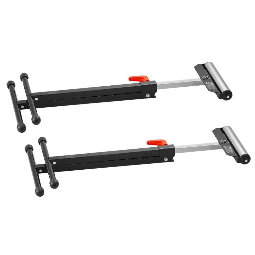 VEVOR 2-Pack Roller Stands, 135 lb Load Capacity, 26.8-42.5'' Adjustable Height, Folding Heavy Duty Design with 11.5 in Polished Steel Roller Head, for Table Saw Outfeed Woodworking Extension Support