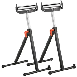VEVOR 2-Pack Roller Stands, 250 lbs Load Capacity, 27-43 in Adjustable Height, Folding Heavy Duty with Polished Steel Roller Head & Edge Guides, for Table Saw Outfeed Woodworking Extension Support