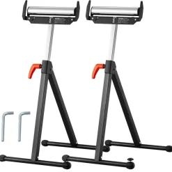 VEVOR 2-Pack Roller Stands, 250 lbs Load Capacity, 27-43 in Adjustable Height, Folding Heavy Duty with Polished Steel Roller Head & Edge Guides, for Table Saw Outfeed Woodworking Extension Support