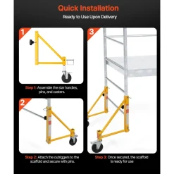 VEVOR 4-Pack Scaffold Outriggers, 1000 lbs Total Load Capacity Baker-Style Scaffolding Accessory with Swivel Casters, Carbon Steel Scaffold Wheel System with Rust Proof Galvanized Surface, Yellow