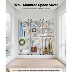 VEVOR 3 Packs Grid Wall Panels, 2 x 6 ft Wire Grid Panels Display Rack, Wall-Mounted Art Display Shelf, Black Carbon Steel Wall Hanging Gridwall for Craft Show, Decoration, Storage, Notice Board