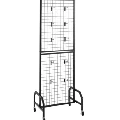 VEVOR 2 Packs Grid Wall Panels, 1.9 x 5.4 ft Wire Grid Panels Display Rack, Movable Art Display Shelf with Wheels and 20 Hooks, Black Carbon Steel Gridwall for Craft Show, Decor, Storage, Notice Board