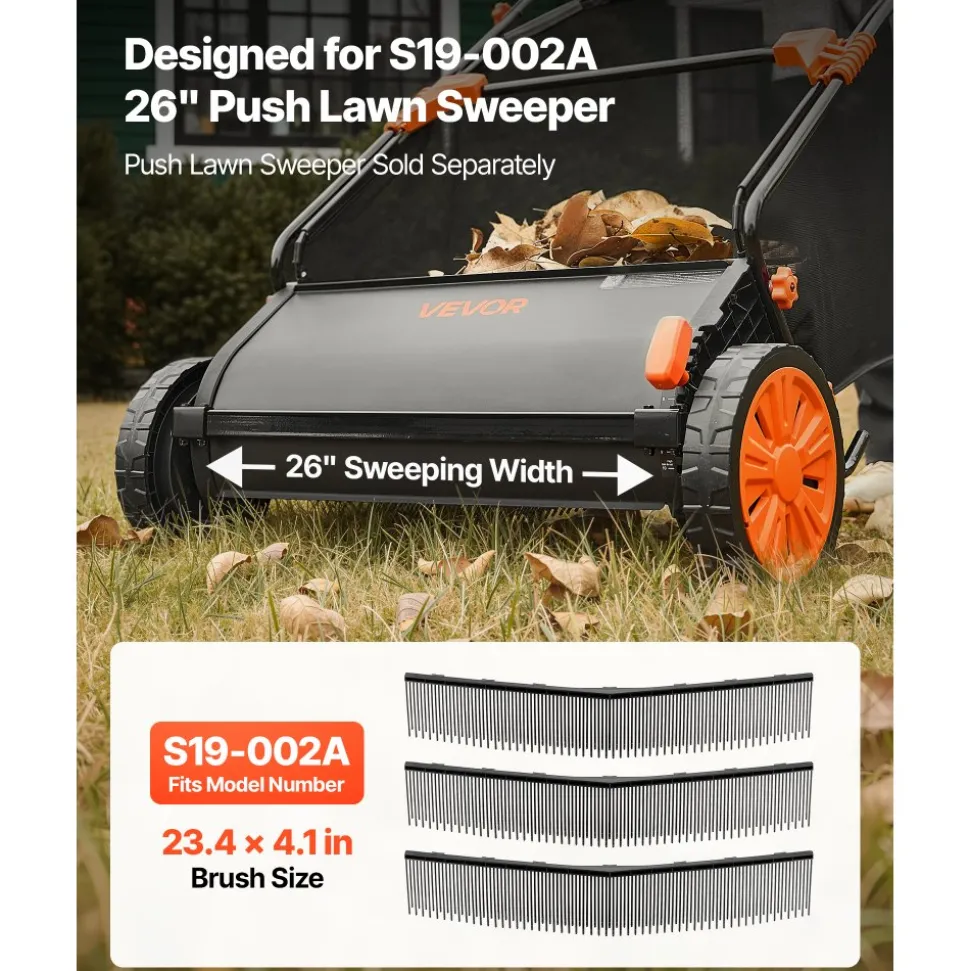 VEVOR 3 Packs Lawn Sweeper Brush Replacement, Compatible with VEVOR 26 in Lawn & Leaf Collector Sweepers, Yard Sweeper Brush Paddle with Durable V-Shaped Bristles for Easy Grass Leaf Cleanup