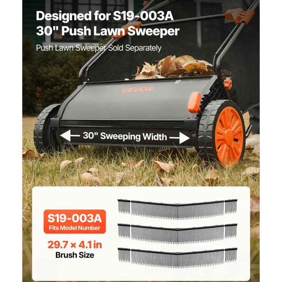 VEVOR 3 Packs Lawn Sweeper Brush Replacement, Compatible with VEVOR 30 in Lawn & Leaf Collector Sweepers, Yard Sweeper Brush Paddle with Durable V-Shaped Bristles for Easy Grass Leaf Cleanup