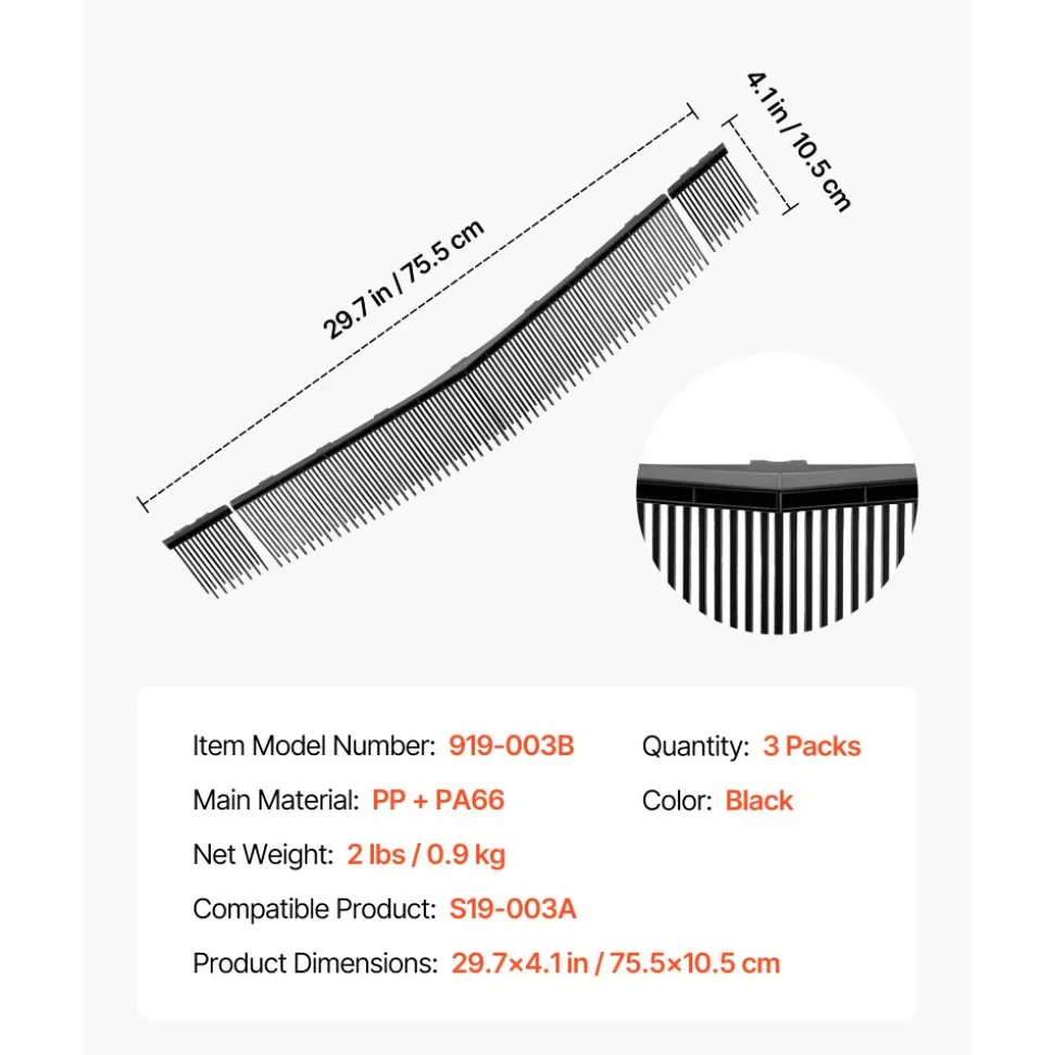 VEVOR 3 Packs Lawn Sweeper Brush Replacement, Compatible with VEVOR 30 in Lawn & Leaf Collector Sweepers, Yard Sweeper Brush Paddle with Durable V-Shaped Bristles for Easy Grass Leaf Cleanup