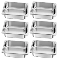 VEVOR 6 Pack Stainless Steam Hotel Pans, 1/2 Size Table Steam Pan, 4 Inch Deep Anti Jam Restaurant Supplies Reusable Rustproof Catering Storage for Home, Party, Restaurant, Hotel, Buffet