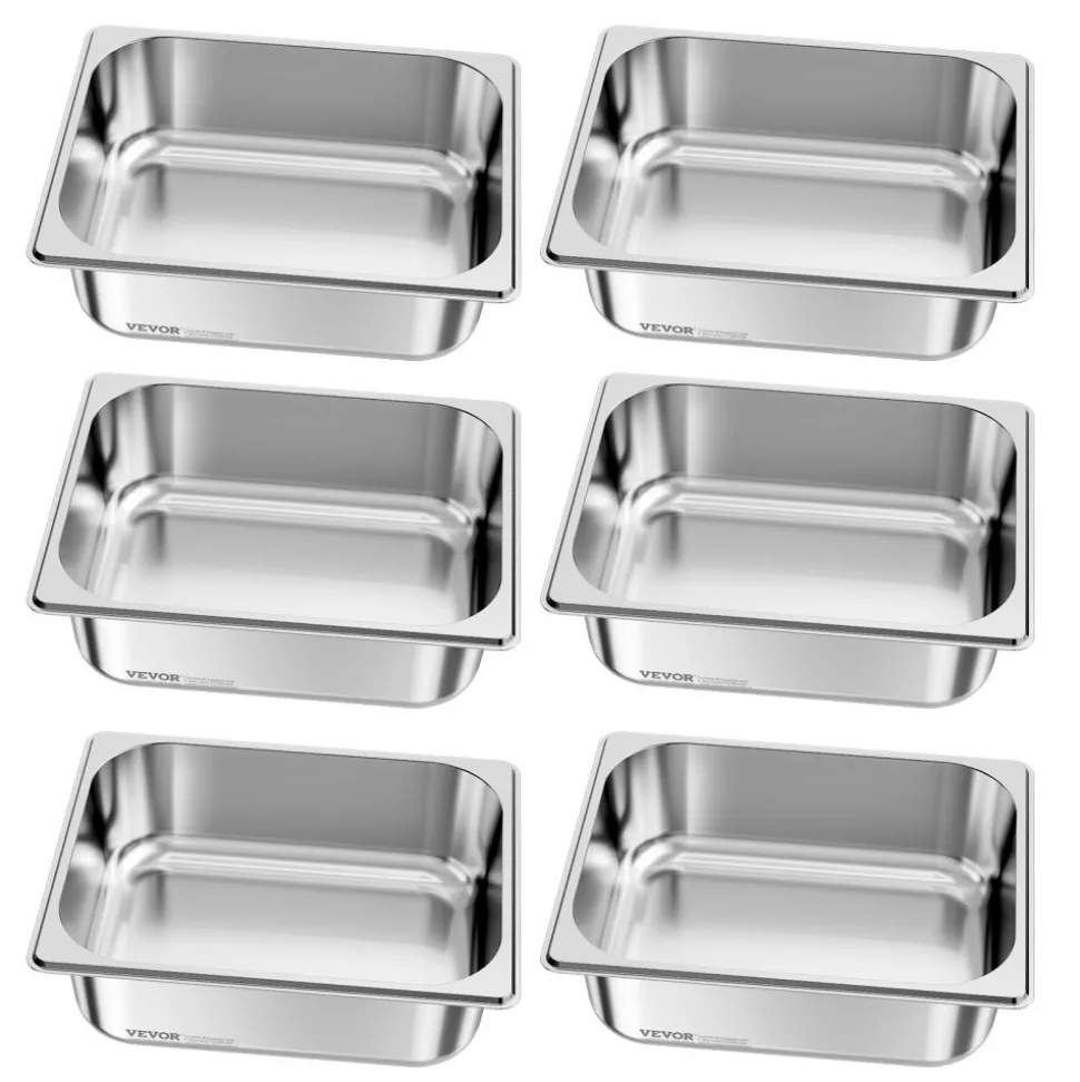 VEVOR 6 Pack Stainless Steam Hotel Pans, 1/2 Size Table Steam Pan, 4 Inch Deep Anti Jam Restaurant Supplies Reusable Rustproof Catering Storage for Home, Party, Restaurant, Hotel, Buffet