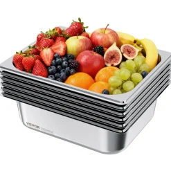 VEVOR 6 Pack Stainless Steam Hotel Pans, 1/2 Size Table Steam Pan, 4 Inch Deep Anti Jam Restaurant Supplies Reusable Rustproof Catering Storage for Home, Party, Restaurant, Hotel, Buffet