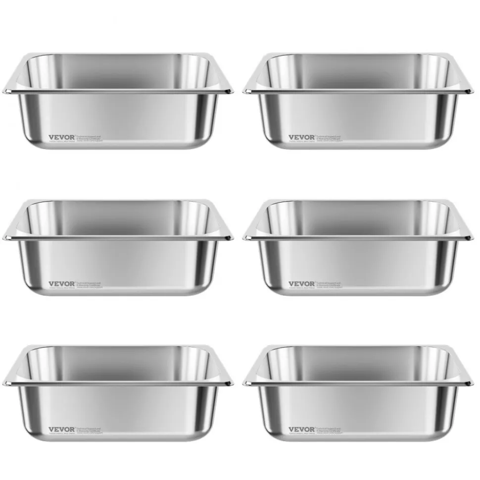 VEVOR 6 Pack Stainless Steam Hotel Pans, 1/2 Size Table Steam Pan, 4 Inch Deep Anti Jam Restaurant Supplies Reusable Rustproof Catering Storage for Home, Party, Restaurant, Hotel, Buffet