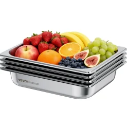 VEVOR 4 Pack Stainless Steam Hotel Pan, 1/2 Size Table Steam Pan, 2.5 Inch Deep Anti Jam Restaurant Supplies Reusable Rustproof Catering Storage for Home, Party, Restaurant, Hotel, Buffet