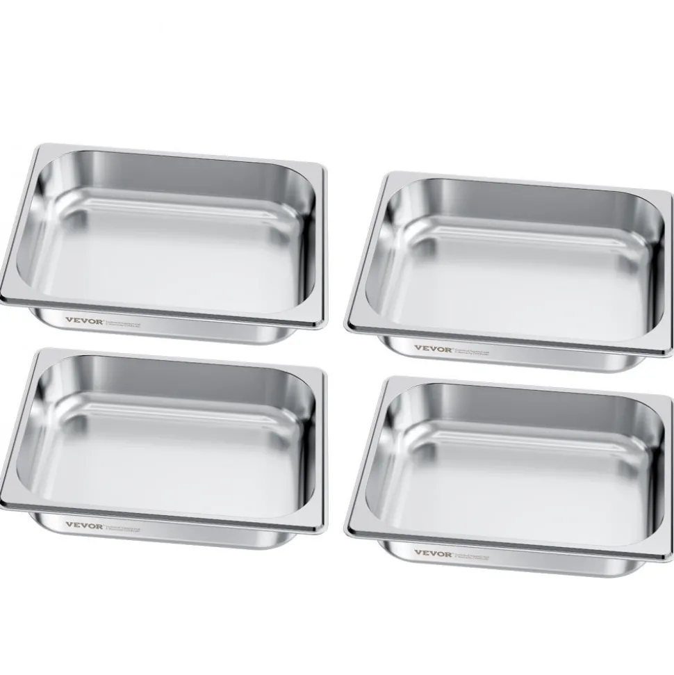 VEVOR 4 Pack Stainless Steam Hotel Pan, 1/2 Size Table Steam Pan, 2.5 Inch Deep Anti Jam Restaurant Supplies Reusable Rustproof Catering Storage for Home, Party, Restaurant, Hotel, Buffet