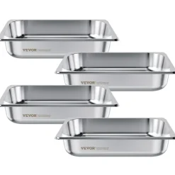 VEVOR 4 Pack Stainless Steam Hotel Pan, 1/2 Size Table Steam Pan, 2.5 Inch Deep Anti Jam Restaurant Supplies Reusable Rustproof Catering Storage for Home, Party, Restaurant, Hotel, Buffet