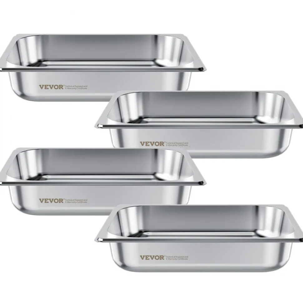 VEVOR 4 Pack Stainless Steam Hotel Pan, 1/2 Size Table Steam Pan, 2.5 Inch Deep Anti Jam Restaurant Supplies Reusable Rustproof Catering Storage for Home, Party, Restaurant, Hotel, Buffet