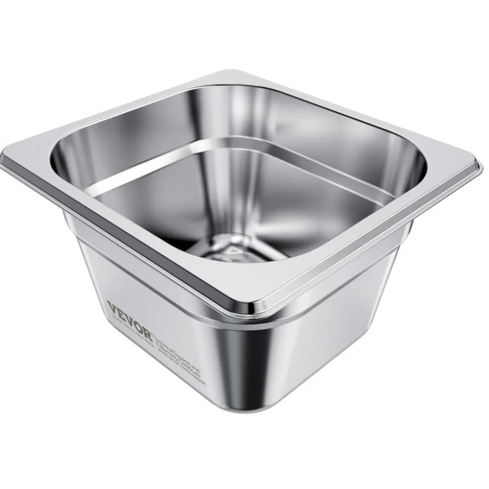 VEVOR 6 Pack Stainless Steam Hotel Pans, 1/6 Size Table Steam Pan, 4 Inch Deep, Anti Jam Restaurant Supplies Reusable Rustproof Catering Storage for Home, Party, Restaurant, Hotel, Buffet