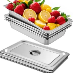 VEVOR 6 Pack Steam Table Pans 20.9 x 12.8 x 5.9 Inch Deep Steam Table Pan Full Size 20.5L Deep Food Container Stainless Steel Oven Tray Hotel Pans Anti-Jam Steam Table Food Pan