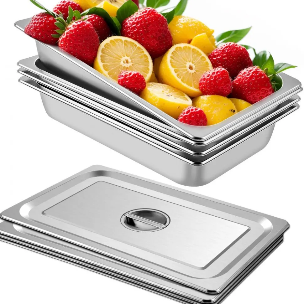 VEVOR 6 Pack Steam Table Pans 20.9 x 12.8 x 5.9 Inch Deep Steam Table Pan Full Size 20.5L Deep Food Container Stainless Steel Oven Tray Hotel Pans Anti-Jam Steam Table Food Pan