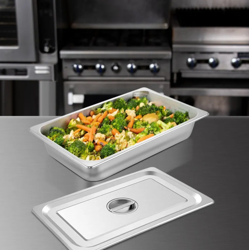VEVOR 6 Pack Steam Table Pans 20.9 x 12.8 x 5.9 Inch Deep Steam Table Pan Full Size 20.5L Deep Food Container Stainless Steel Oven Tray Hotel Pans Anti-Jam Steam Table Food Pan