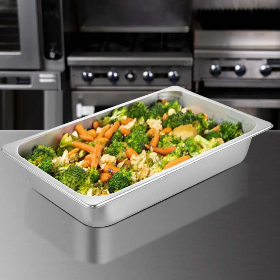 VEVOR 6 Pack Steam Table Pans 20.9 x 12.8 x 3.9 Inch Deep Steam Table Pan Full Size 13L Deep Food Container Stainless Steel Oven Tray Hotel Pans Anti-Jam Steam Table Food Pan