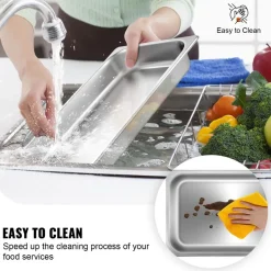 VEVOR 6 Pack Steam Table Pans 20.9 x 12.8 x 2.6 Inch Deep Steam Table Pan Full Size 8.5L Deep Food Container Stainless Steel Oven Tray Hotel Pans Anti-Jam Steam Table Food Pan
