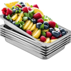 VEVOR 6 Pack Steam Table Pans 20.9 x 12.8 x 2.6 Inch Deep Steam Table Pan Full Size 8.5L Deep Food Container Stainless Steel Oven Tray Hotel Pans Anti-Jam Steam Table Food Pan